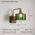 lampe murale rétro verre vert motif géométrique abat jour verre bras cuivre fixation éclairage
