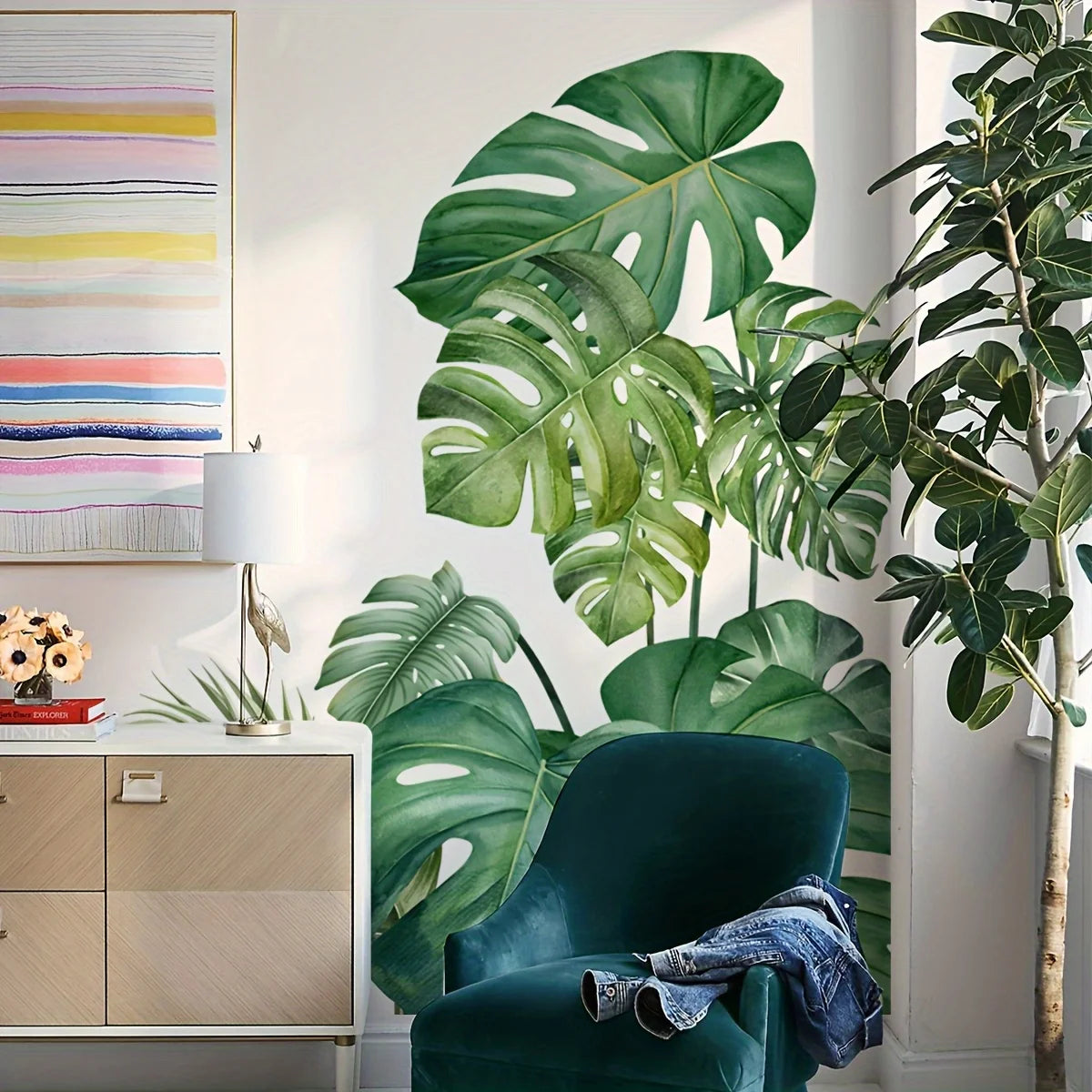 sticker mural moderne feuilles tropicales monstera brillantes facile appliquer pièces végétal adhésif maison