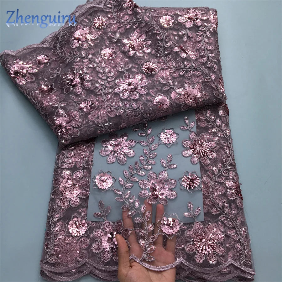 tissu polyester dentelle africain brodé paillettes fleurs transparent occasion parti