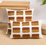 coussin moderne géométrique brodé coton polyester blanc orange moutarde adhésif rectangle square decoration