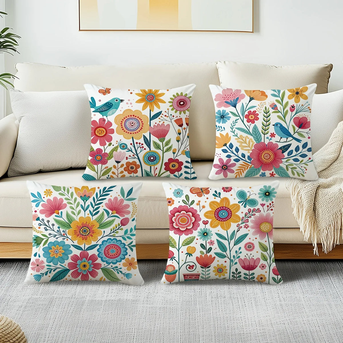 housse coussin motif floral moderne polyester blanc décoration chambre canapé douce 45x45cm