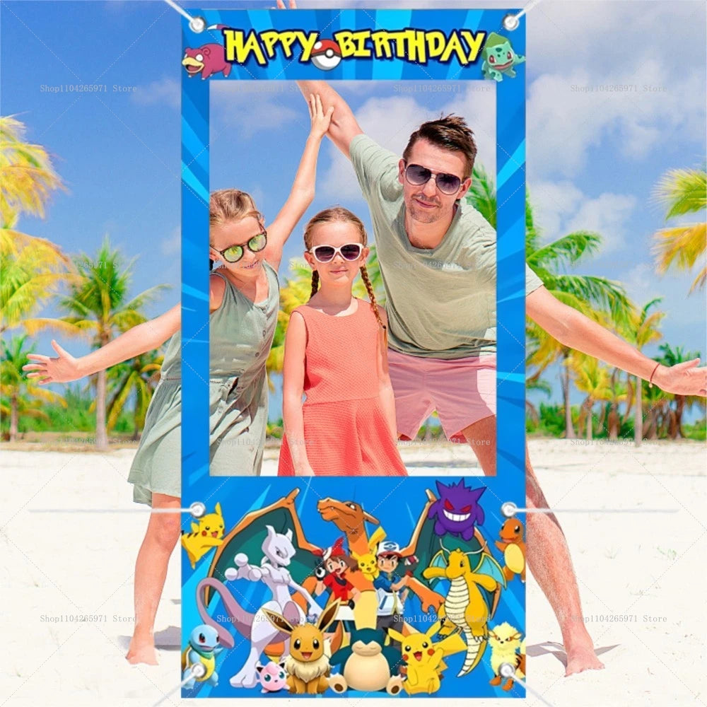 cadre photo vinyle pokémon pikachu happy birthday clips bleu blanc anniversaire décoration festive