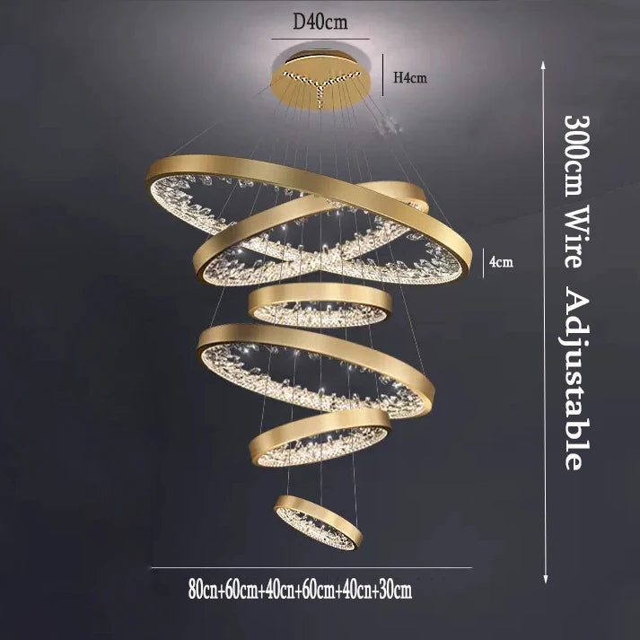 suspension lumineuse moderne or noir strass circulaire chambre salon led