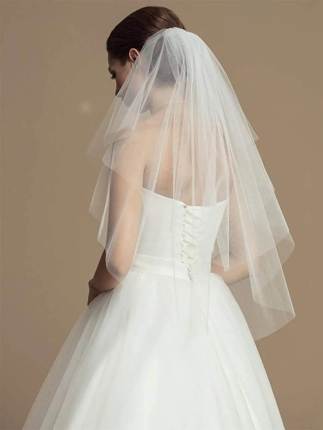 voile mariée blanc deux couches bord coupé classique tulle fin translucide collier pendentif femme