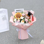 bouquet fleurs artificielles graduation couleur blanc jaune bleu rose vert figurine ruban décoration maison