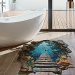 sticker mural 3d sous marin pont poissons coraux décoration mur opaque réaliste adhésif chambre