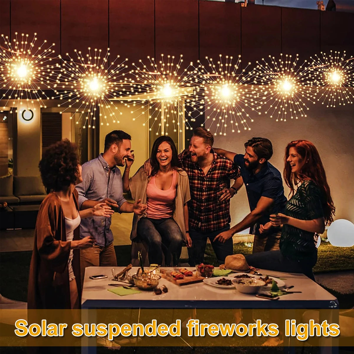 guirlande lumineuse solaire blanc doré feux d'artifice moderne clips extérieur modes éclairage festive jardin