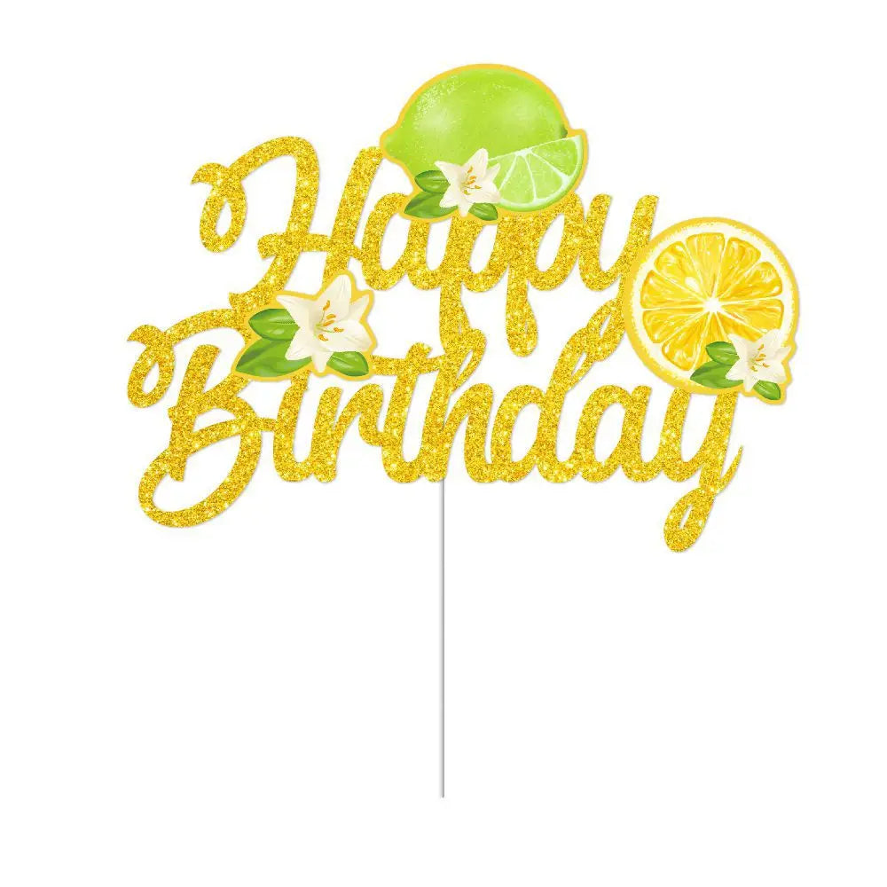 décoration fête anniversaire guirlande happy birthday citrons jaune vert papier citronnade lettres cake topper