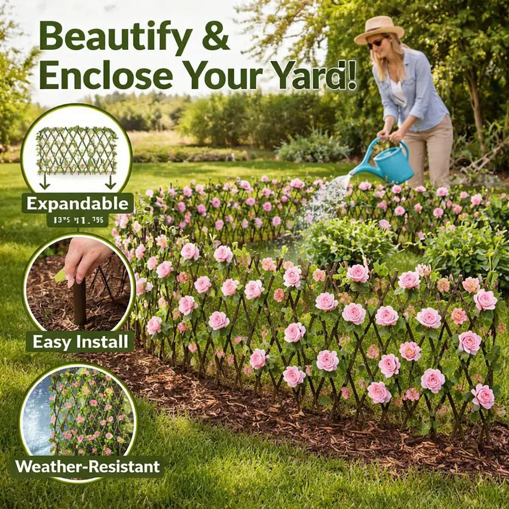 panneau décoratif végétal fleurs artificielles feuilles vertes clips extérieur jardin naturel rose blanc violet
