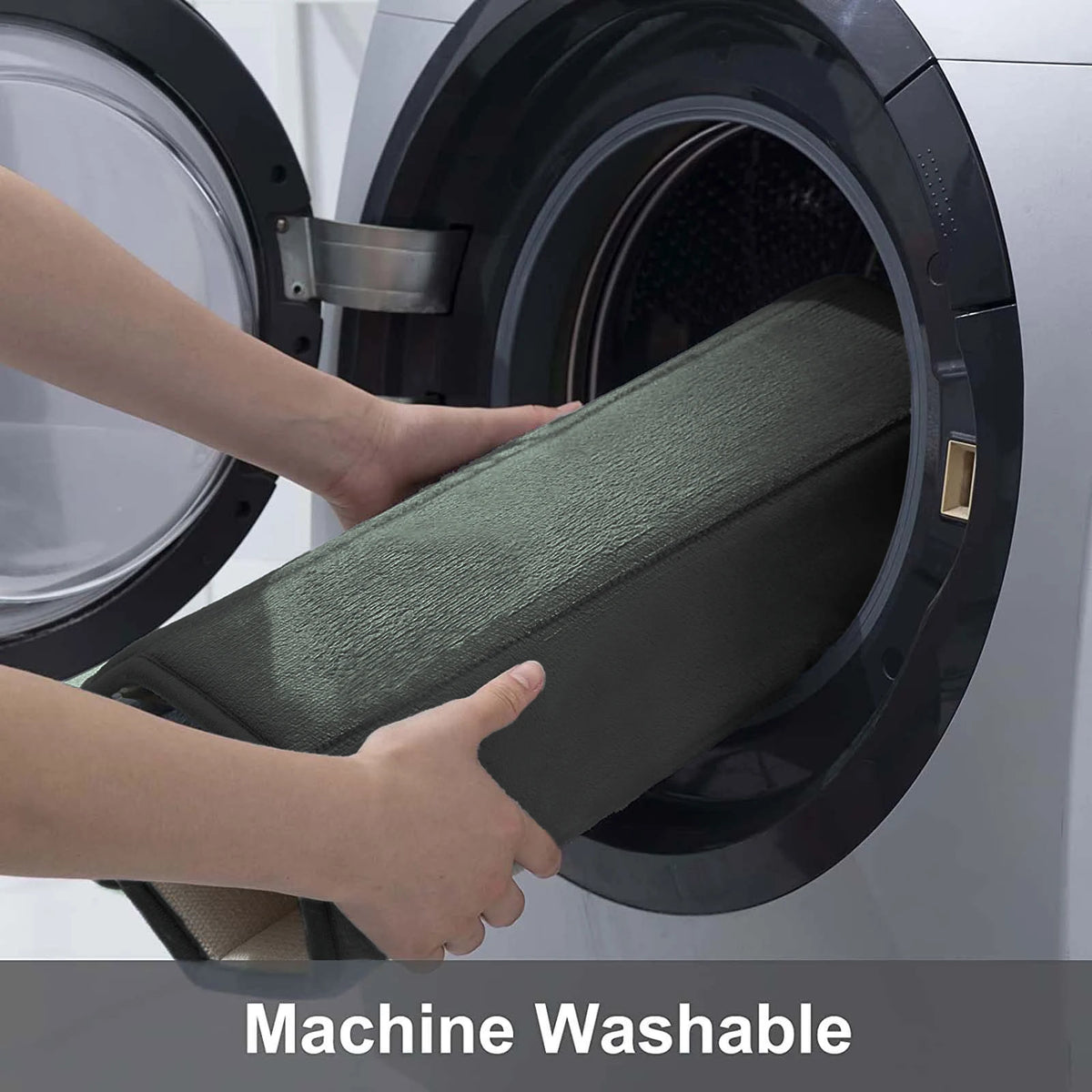tapis toilette salle bain gris foncé rayures horizontales antidérapant mousse mémoire forme moderne confortable
