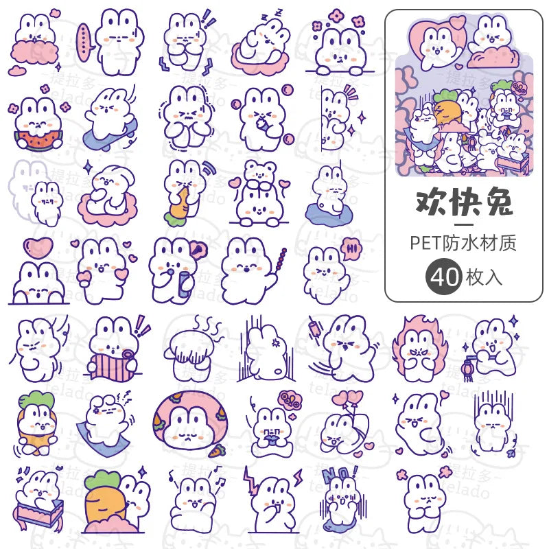 sticker kawaii mignon ours lapin coeur floral scrapbooking diy carte journal intime