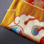 rideau decoratif tibetain brode tissu couleur rouge or floral geometrique pagode opaque maison