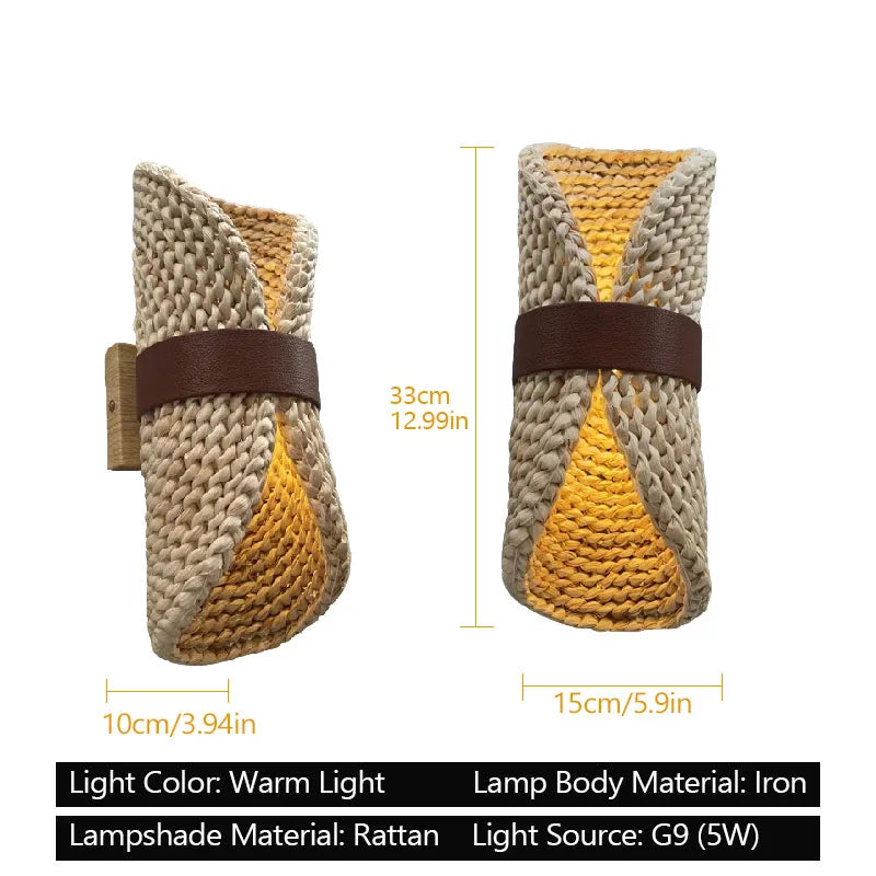 lampe murale tressée bois beige rustique éclairage quotidien led moderne fixée mur