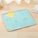 tapis rafraîchissant lavable confortable animaux compagnie bleu clair beige vert clair orange coeurs motifs
