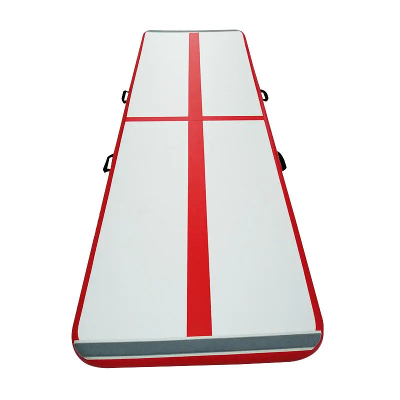 tapis gonflable rose rayures horizontales moderne poignées pompe air tapis gym portable bleu gris