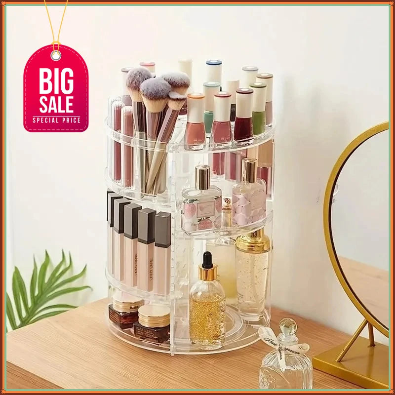 organisateur maquillage rotatif transparent moderne brosses vernis fond teint crèmes cosmétiques salle bain