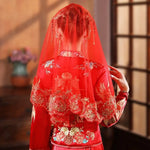 voile mariage rouge broderie dorée ornements floraux classique traditionnel opacité 100x100cm