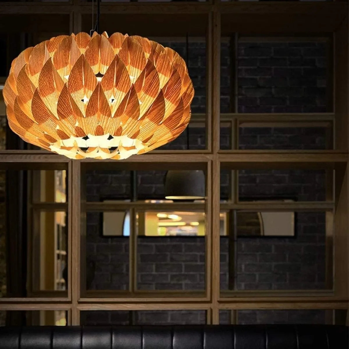 suspension lumineuse bois marron clair feuilles ouvertes moderne organique