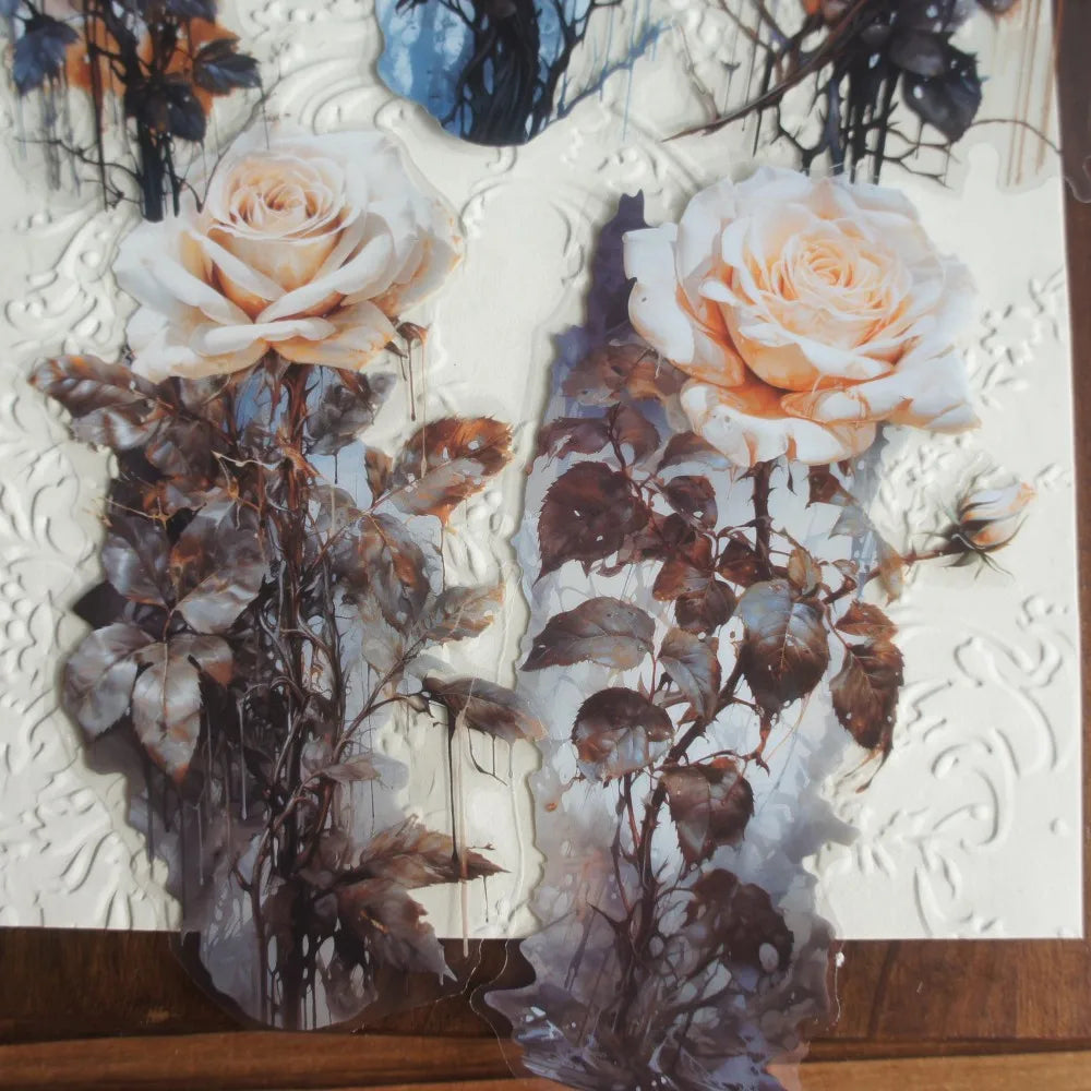 sticker autocollant decoration scrapbooking diy maison fleurs roses feuilles vertes fond blanc erotique artiste