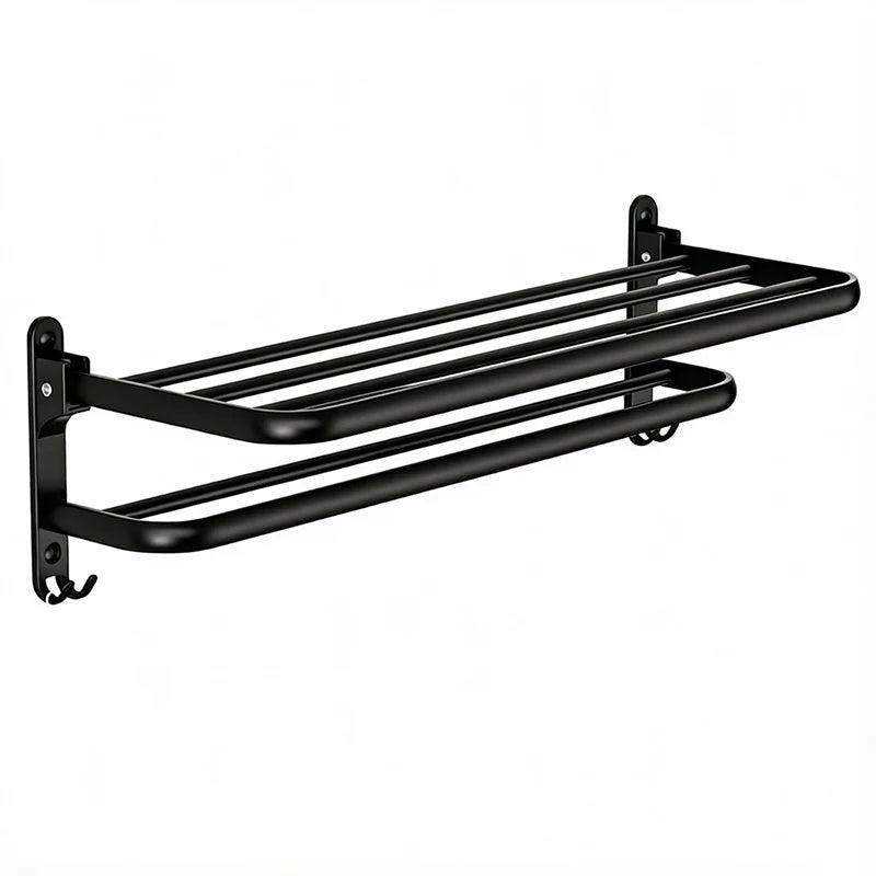 étagère serviettes noire acier moderne fixations vis écrous salle bain porte serviettes double barres