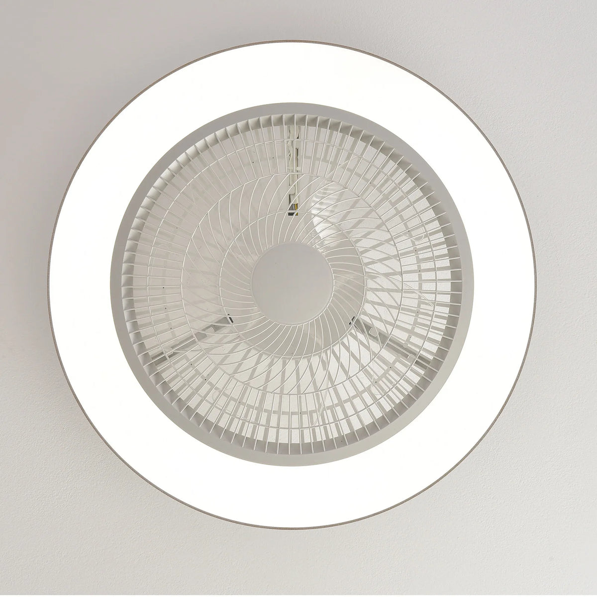 ventilateur led moderne télécommande blanc gris doré rose bleu grille ventilation invisible