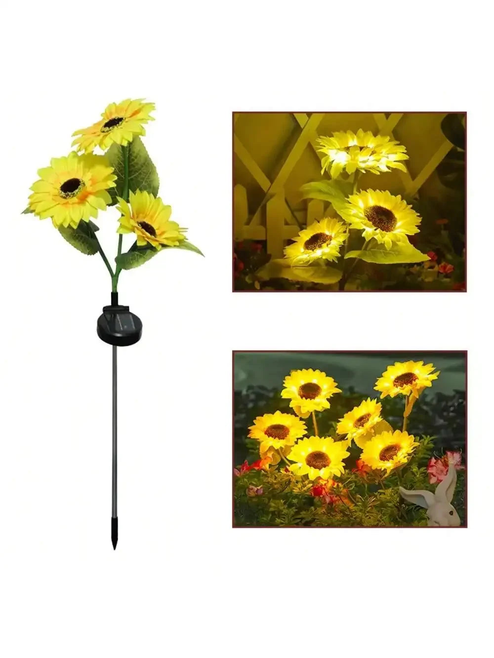 décoration extérieure moderne bouquet tournesol jaune vert feuilles tringle métallique sol fleuri jardin