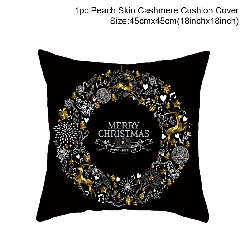 housse coussin noël motifs cerfs flocons étoiles or noir festive decoration fixations