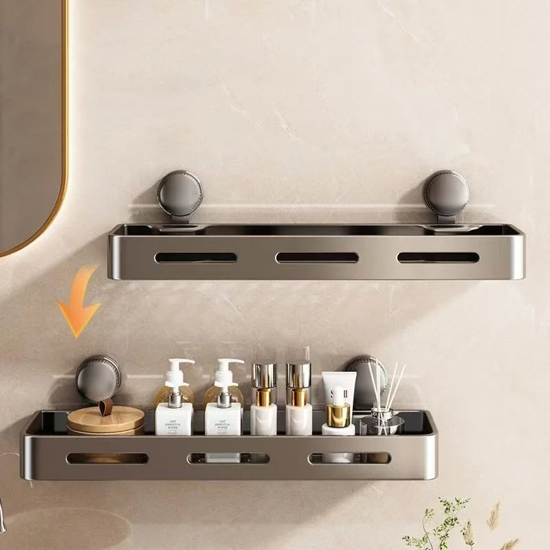étagère murale gris perforée moderne ventouse salle bain shampoing savon cosmétiques