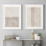 toile d'art minimaliste moderne rayures horizontales beige clair cadre blanc salon chambre decorationintérieur