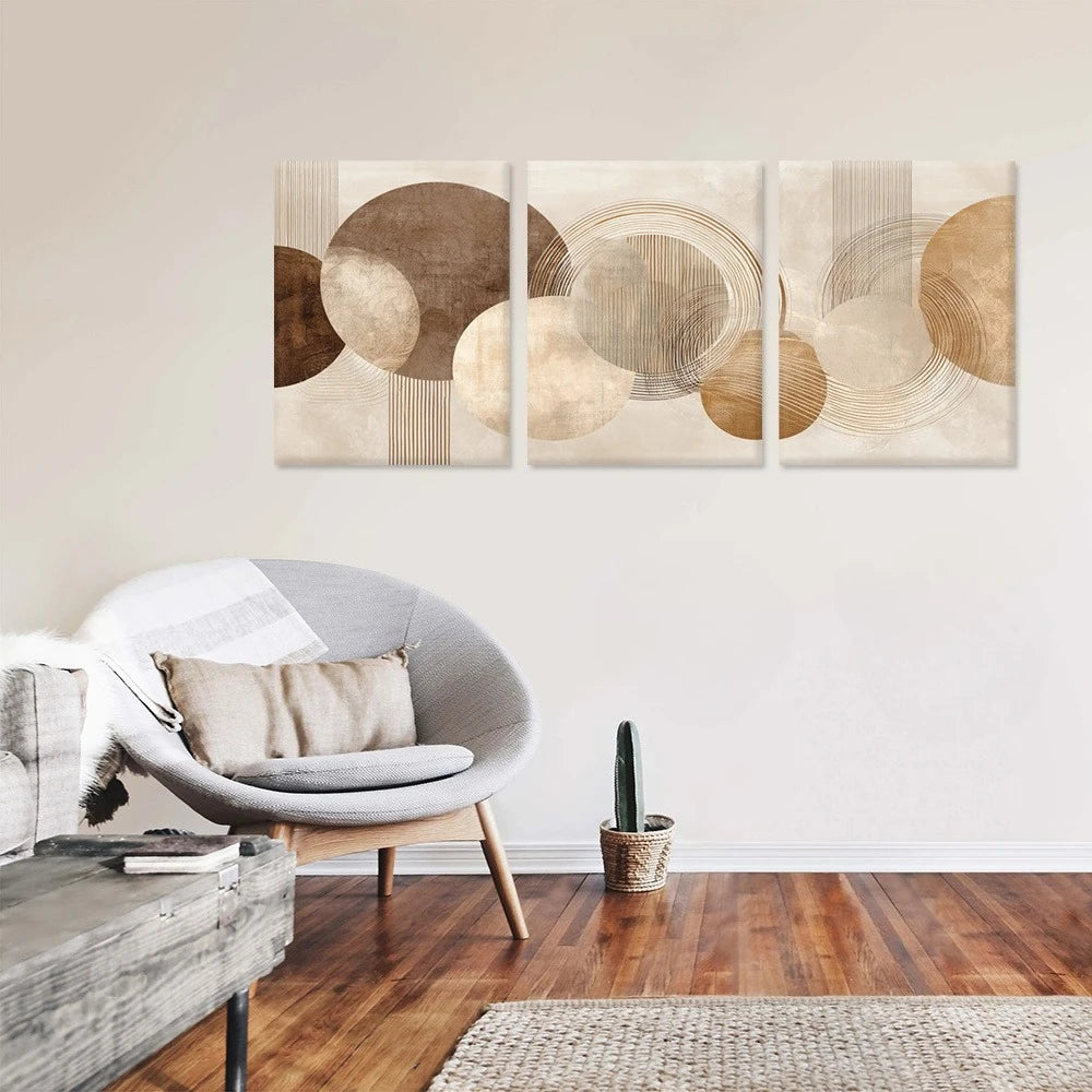 tableau abstrait moderne beige marron gris cercles concentriques lignes parallèles sans cadre impression toile