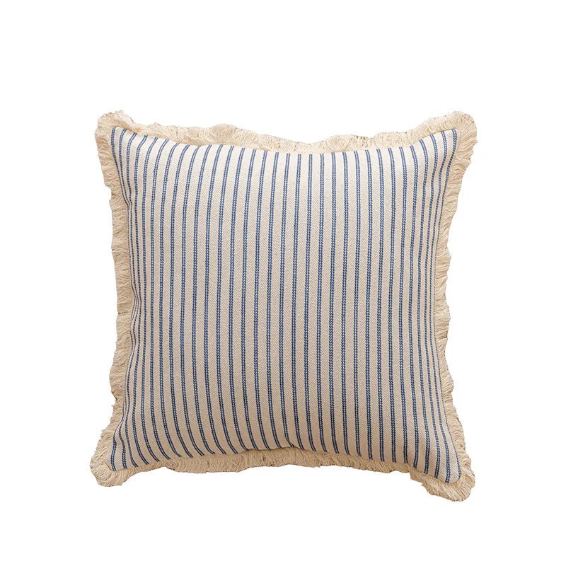 housse coussin rayures coton chanvre rustique beige rouge decoratif maison canape lit salon voiture