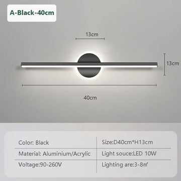 lampe murale led moderne or noir 40 60 cm mur vis fixe éclairage chambre