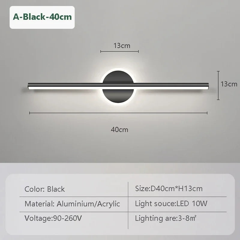 lampe murale led moderne or noir 40 60 cm mur vis fixe éclairage chambre