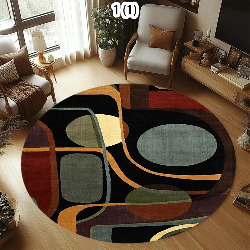 tapis rond géométrique moderne orange bleu rouge noir polyester antidérapant salon chambreextérieur