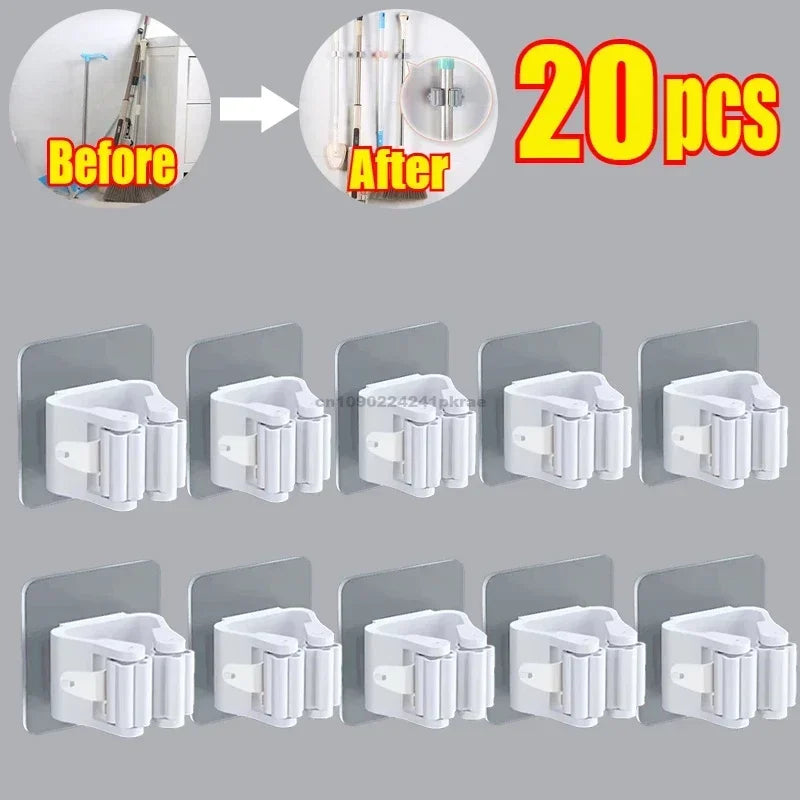 rangements adhésifs clips balai aspirateur moderne transparent blanc gris multifonctionnels