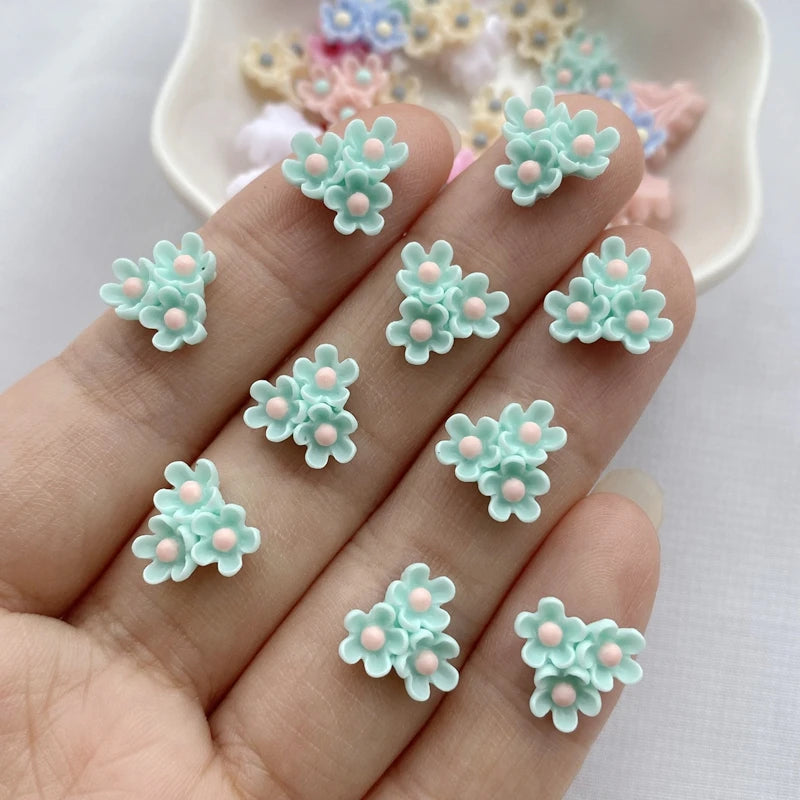 paillettes résine fleurs artificielles miniatures ornements pétale centre rouge rose violet bleu gris beige
