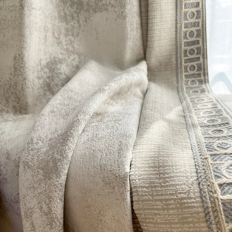 rideau jacquard beige clair motifs géométriques opacité classique polyester coton