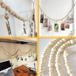 guirlande perlée bois coeurs love photos suspension murale bohème champêtre décoration chambre