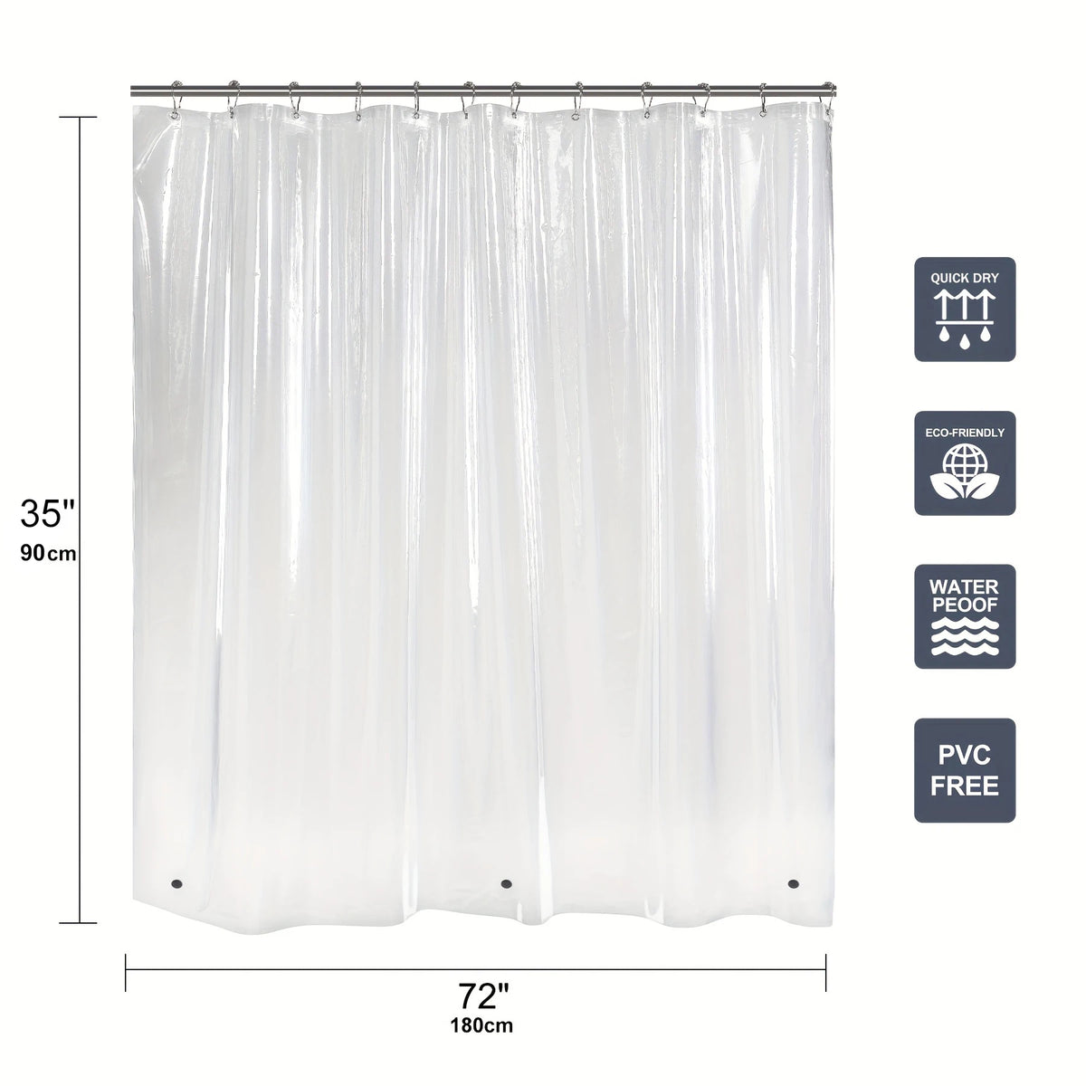 rideau douche transparent éva bordure blanche texturée moderne crochets aimants