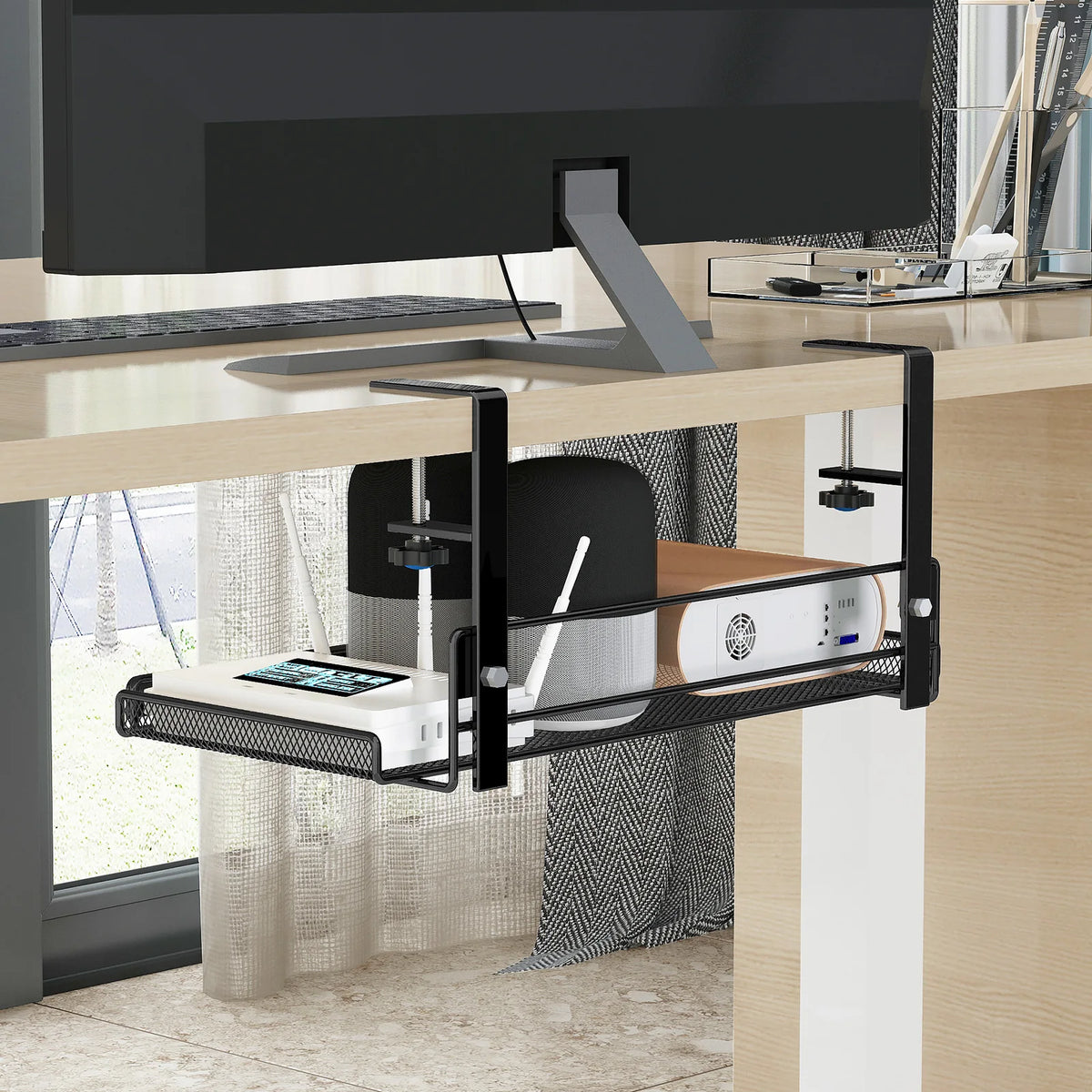 étagère sous comptoir moderne grille métallique noir vis fixations rangement