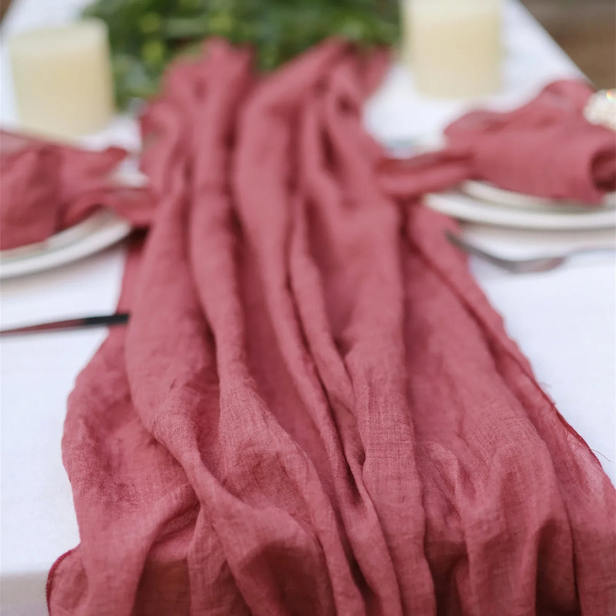 serviettes table vert olive rose bleu clair gris texture lin naturelle classique maison wedding
