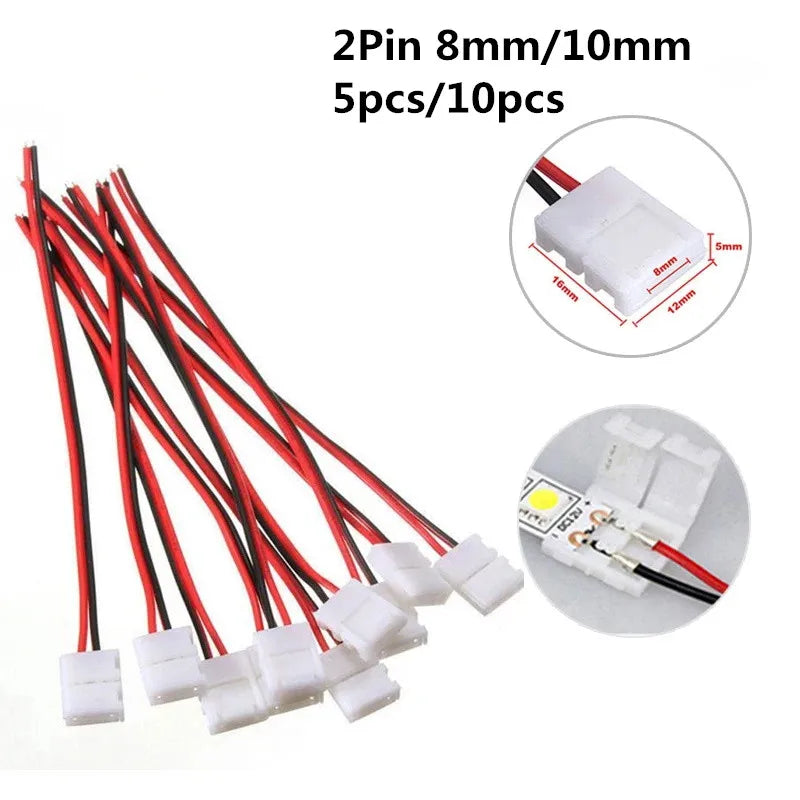 connecteurs bande led broches blanc rouge noir 8mm 10mm 5pcs 10pcs alimentation plat lisse
