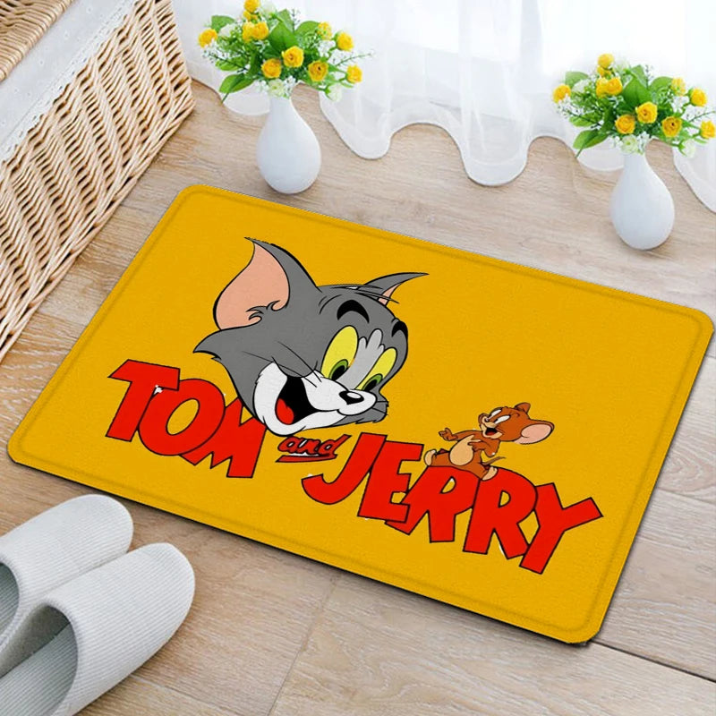 tapis sol jaune rose bleu vert turquoise dessins animés tom jerry antidérapant absorbant eau
