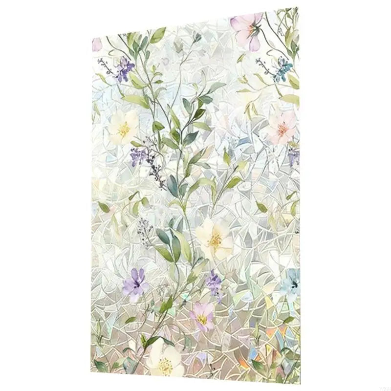 film décoratif fenêtre fleurs feuilles papillons moderne vert blanc jaune marron opacité adhésif