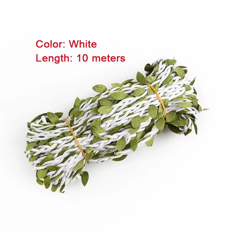 ruban tressé feuilles vertes artisanal 10m polyestere jute decoration mariage garden diycraft vert rouge