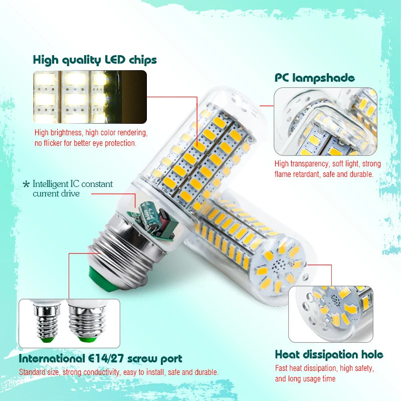 ampoule led maïs blanc grains moderne vis e14 e27 24led 36led 48led 56led 69led