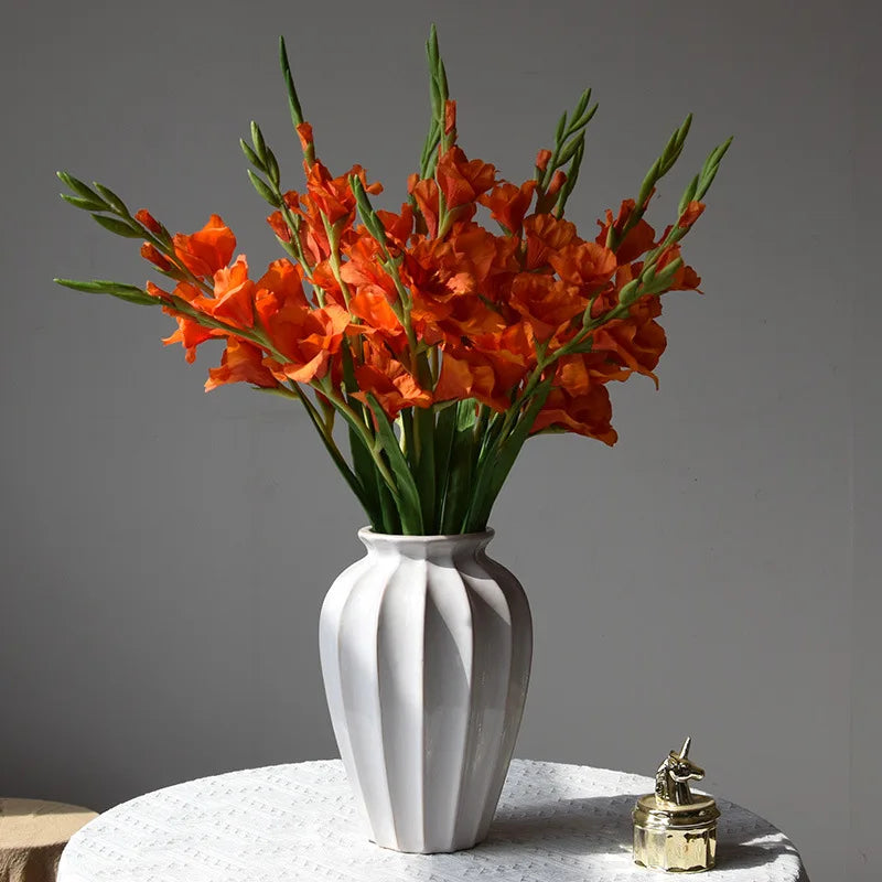 bouquet fleurs artificielles gladiolus orange rose blanc violet décoration intérieure mariage anniversaire moderne