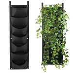 jardinière murale suspendue poches tissu noir vert rustique plante fleur herbe aromatique(vertical)