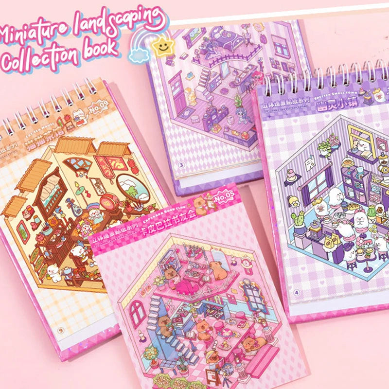 livre autocollants illustrations animaux scènes miniatures dessin animé violet rose mignon éducatif enfants adolescents