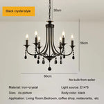 lustre noir cristal métal pendentif ampoules e14 salon chambre classique